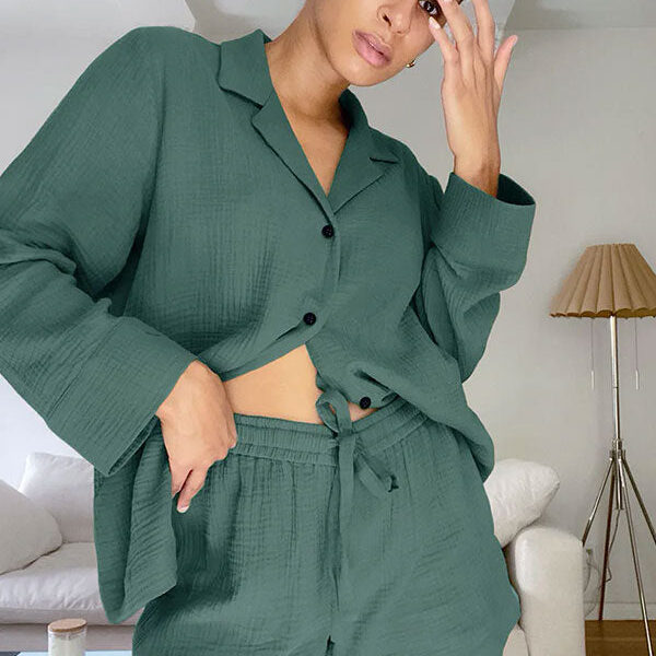 Pyjama En Coton Pour Femme "Lueur d'Émeraude"
