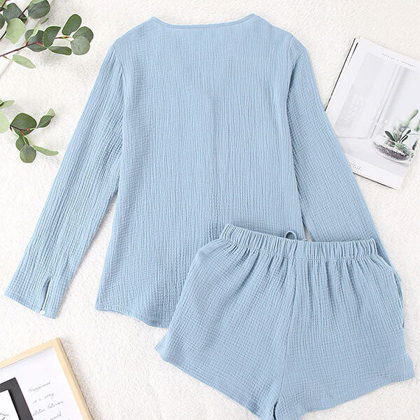 Pyjama Pour Femme à Manche Longue Bleu Ciel "Douceur de Brume"