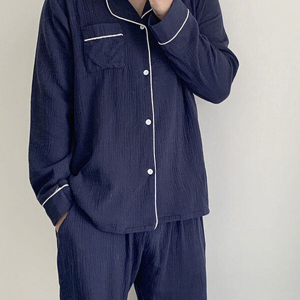 Pyjama Pour Homme En Coton Bleu Marine "Brume Matinale"