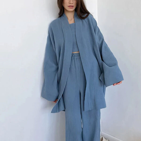 Pyjama Kimono Bleu Pour Femme "Murmure d'Océan"