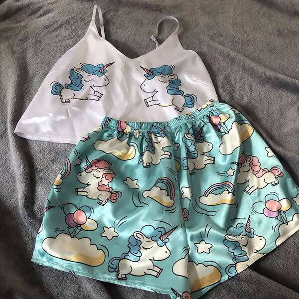 Pyjama en Satin pour Femme "Licorne Bleu"
