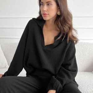 Pyjama Noir En Coton Pour Femme « Mélodie de Nuit »