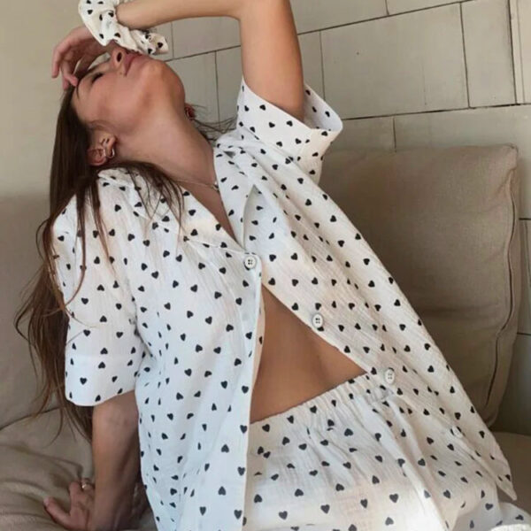 Ensemble Pyjama Short Coton Pour Femme "Coeur Léger"