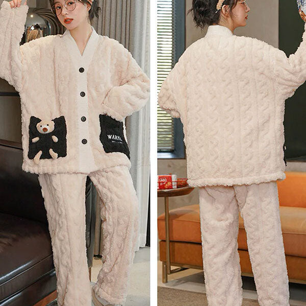 Ensemble Pyjama Avec Veste Polaire Pour Femme "Nuit Enneigée"